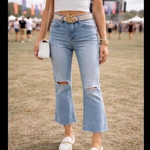 Levis Made & Crafted Tender Crop Bootcut Jeans Light Wash Distressed Raw Hem 28